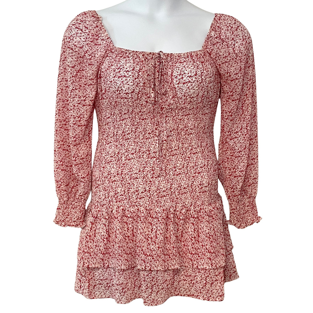 3-FOR-$30 Princess Polly Sz 8 Carrillo Mini Dress Smocked Red Floral Romantic